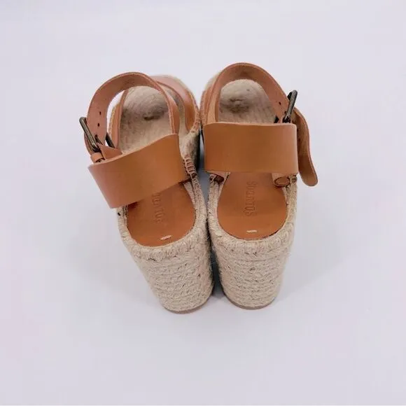 Soludos Sandals Platform Minorca Espadrille Leather Nude Brown Size 8 NEW