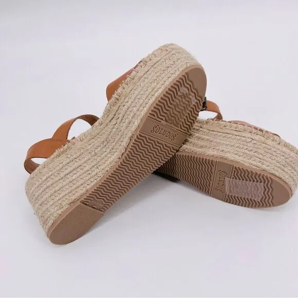 Soludos Sandals Platform Minorca Espadrille Leather Nude Brown Size 8 NEW
