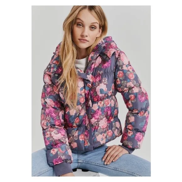 SOMETHING NAVY x Revolve Purple Pink Floral Puffer Jacket XXL NWT
