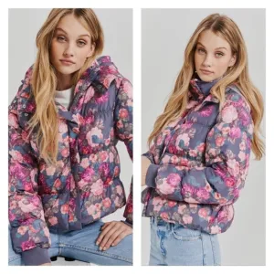 SOMETHING NAVY x Revolve Purple Pink Floral Puffer Jacket XXL NWT