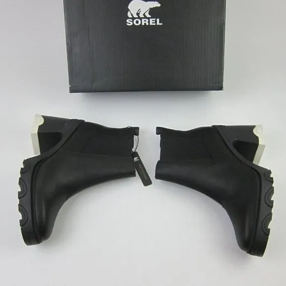 Sorel 10 Black Leather Boots High Heel Chelsea Ankle Waterproof NEW IN BOX