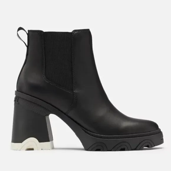 Sorel 10 Black Leather Boots High Heel Chelsea Ankle Waterproof NEW IN BOX