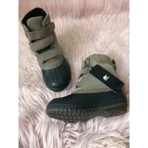Sorel Boys Cheyanne II Duck Boot Brown Black Suede Ankle Straps Hook &amp; Loop 12