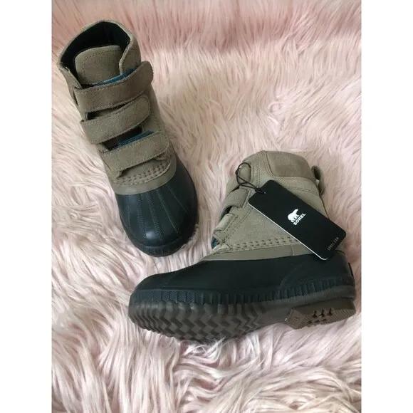 Sorel Boys Cheyanne II Duck Boot Brown Black Suede Ankle Straps Hook &amp; Loop 12