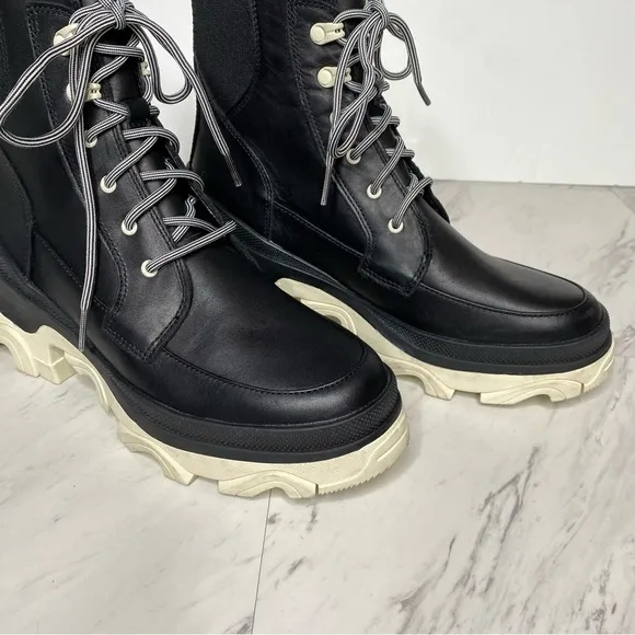Sorel Brex Black Leather Lace Up Chunky Sole Boot 8