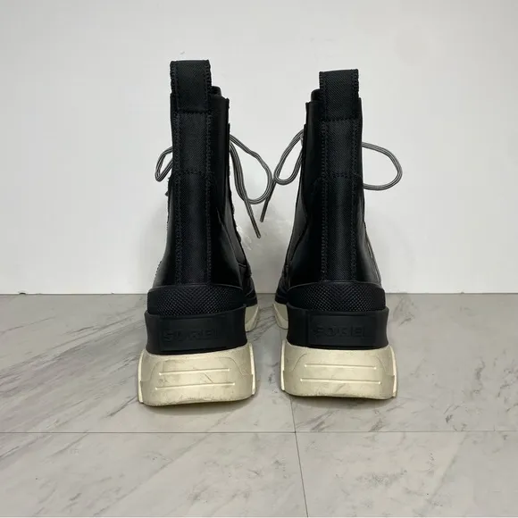 Sorel Brex Black Leather Lace Up Chunky Sole Boot 8