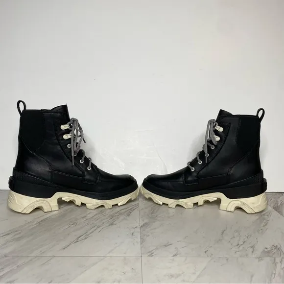 Sorel Brex Black Leather Lace Up Chunky Sole Boot 8
