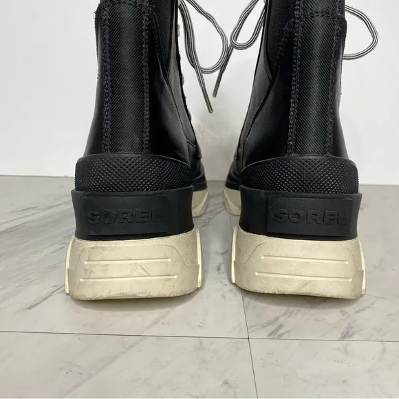 Sorel Brex Black Leather Lace Up Chunky Sole Boot 8