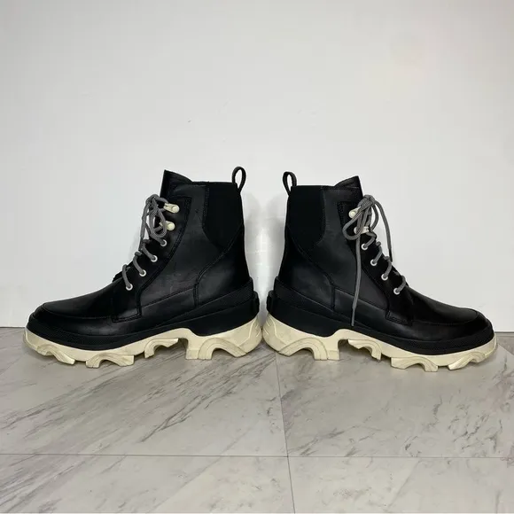 Sorel Brex Black Leather Lace Up Chunky Sole Boot 8