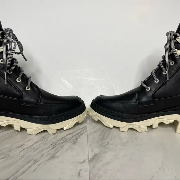 Sorel Brex Black Leather Lace Up Chunky Sole Boot 8