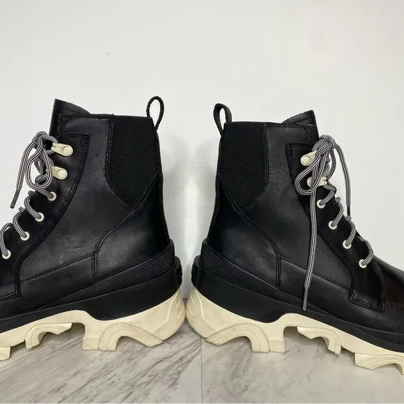 Sorel Brex Black Leather Lace Up Chunky Sole Boot 8