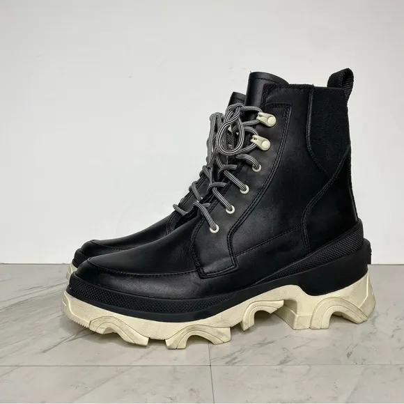 Sorel Brex Black Leather Lace Up Chunky Sole Boot 8