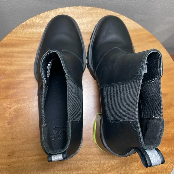 Sorel Brex Chelsea Chunky High Heel Boots Black Neon Green Waterproof Size 10