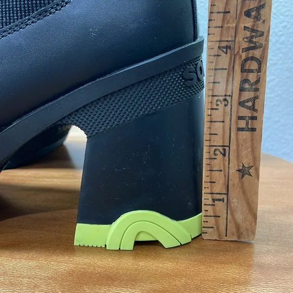 Sorel Brex Chelsea Chunky High Heel Boots Black Neon Green Waterproof Size 10