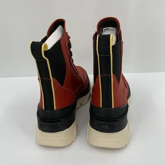 Sorel Brex lace-up boots warp red leather waterproof chunky platform shoe new 9