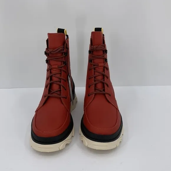 Sorel Brex lace-up boots warp red leather waterproof chunky platform shoe new 9