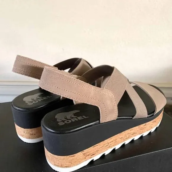 Sorel Cameron Flatform Slingback Sandals Taupe-NIB- SZ 10