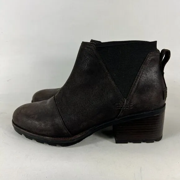 Sorel Cate Chelsea Boots Women's 9.5 Brown Leather Waterproof Ankle NL3712-205