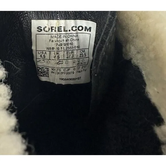 Sorel Dacie Lace High Heel Boots Black Leather Winter Size 6.5 Waterproof Sherpa