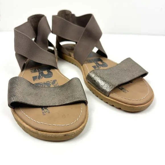Sorel Ella Sandals Open Toe Metallic Leather Comfortable Taupe Brown Size 9