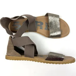 Sorel Ella Sandals Open Toe Metallic Leather Comfortable Taupe Brown Size 9
