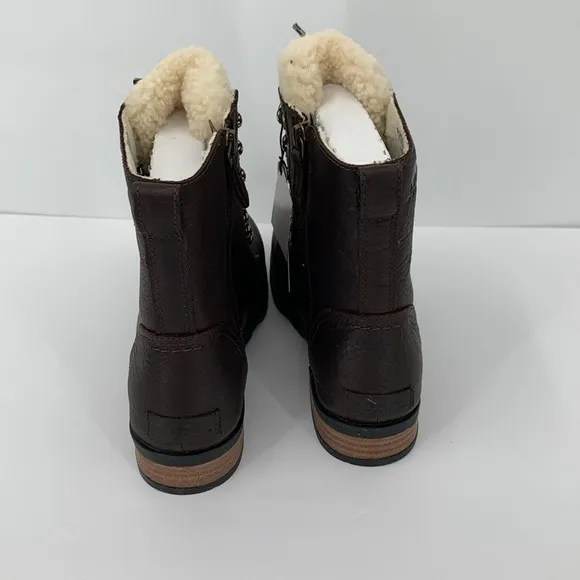 Sorel Emelie Short Lace Cozy Boots brown leather shearling winter waterproof 8