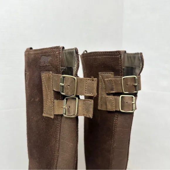 Sorel Emelie Women's Tall Riding Boots Brown Suede Leather Waterproof Size 6.5