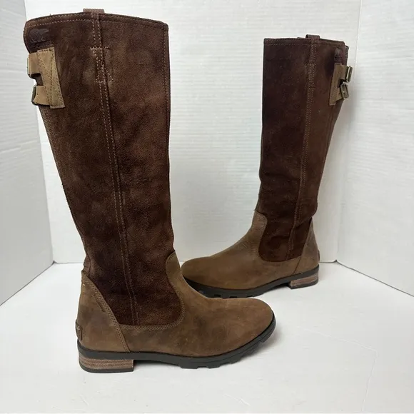 Sorel Emelie Women's Tall Riding Boots Brown Suede Leather Waterproof Size 6.5