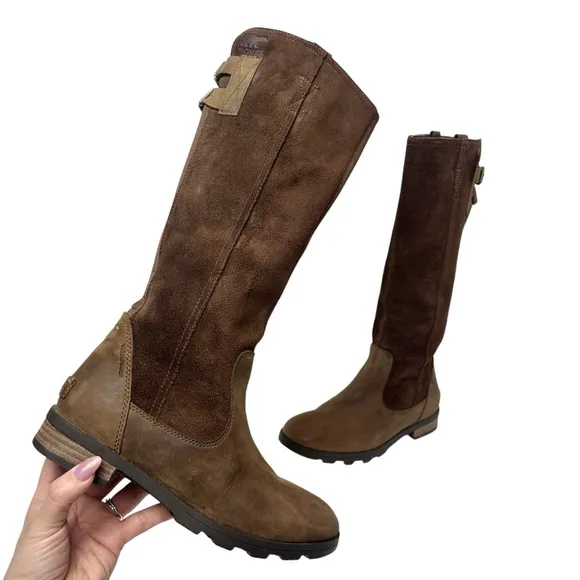 Sorel Emelie Women's Tall Riding Boots Brown Suede Leather Waterproof Size 6.5