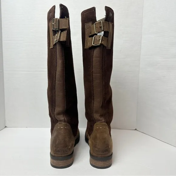 Sorel Emelie Women's Tall Riding Boots Brown Suede Leather Waterproof Size 6.5
