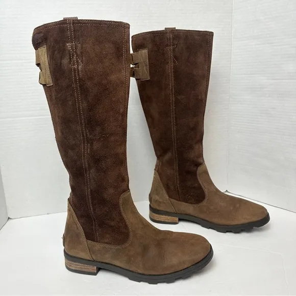 Sorel Emelie Women's Tall Riding Boots Brown Suede Leather Waterproof Size 6.5