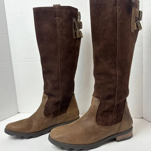 Sorel Emelie Women's Tall Riding Boots Brown Suede Leather Waterproof Size 6.5