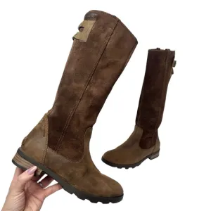 Sorel Emelie Women's Tall Riding Boots Brown Suede Leather Waterproof Size 6.5