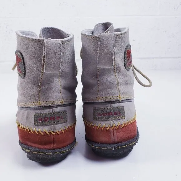 Sorel Joplin Suede Moccasin Ankle Boots Womens Size 6 Gray NL1940-103 Lace Up