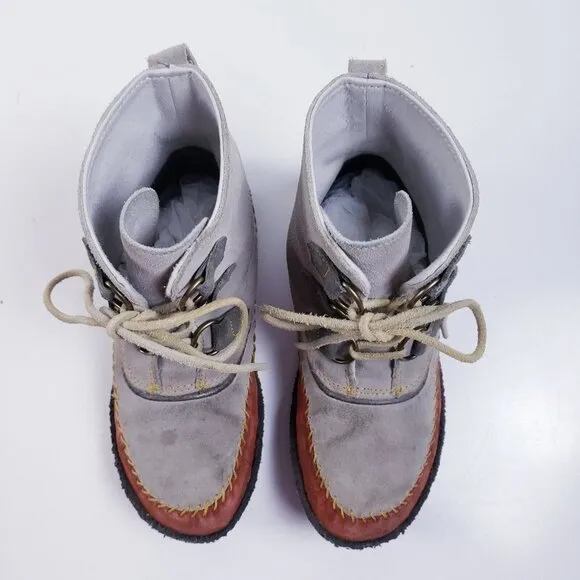Sorel Joplin Suede Moccasin Ankle Boots Womens Size 6 Gray NL1940-103 Lace Up