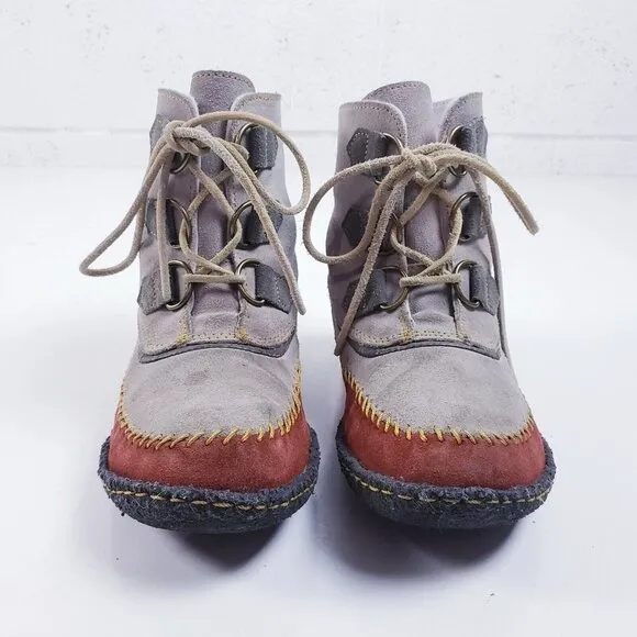 Sorel Joplin Suede Moccasin Ankle Boots Womens Size 6 Gray NL1940-103 Lace Up