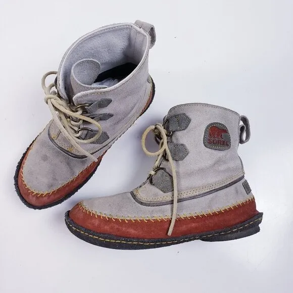 Sorel Joplin Suede Moccasin Ankle Boots Womens Size 6 Gray NL1940-103 Lace Up