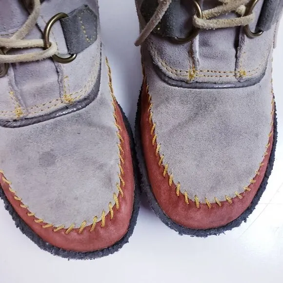Sorel Joplin Suede Moccasin Ankle Boots Womens Size 6 Gray NL1940-103 Lace Up