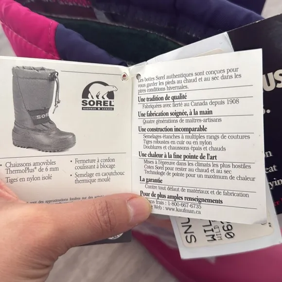 Sorel Kids' Pink and Navy Winter Boots Rugged Canadian Original  NWT