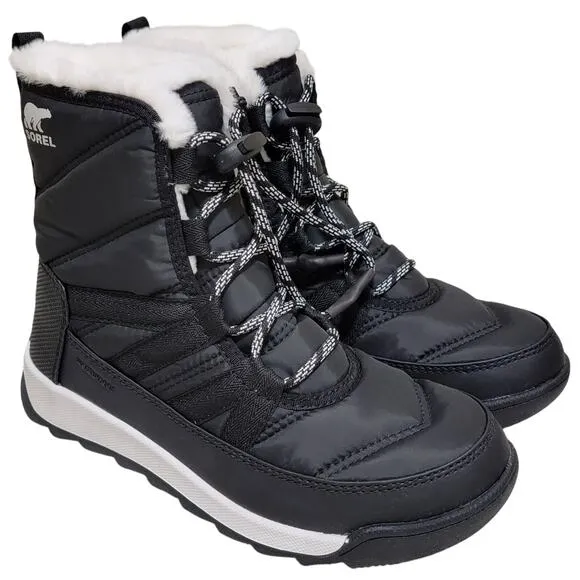 Sorel Kids Youth Whitney II Short Lace Waterproof Boots Size US 3 Black White