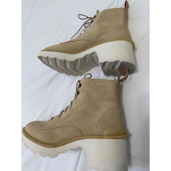 Sorel Lace-Up Chunky Heel Beige Boots WMN'S NL4875-209 Size USA 8.5