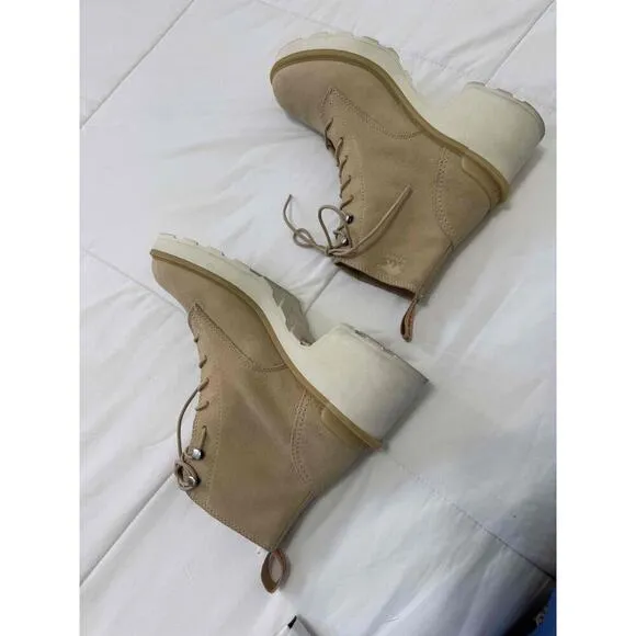 Sorel Lace-Up Chunky Heel Beige Boots WMN'S NL4875-209 Size USA 8.5