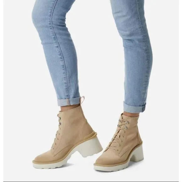 Sorel Lace-Up Chunky Heel Beige Boots WMN'S NL4875-209 Size USA 8.5