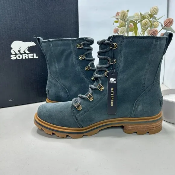 Sorel Lennox Suede Lace Lug Sole Waterproof Boot Dark Moss, Gum 2 Women 10.5 NWB
