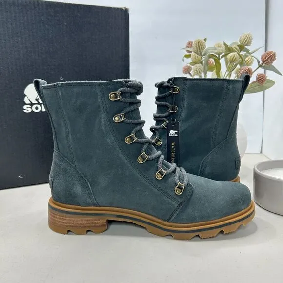 Sorel Lennox Suede Lace Lug Sole Waterproof Boot Dark Moss, Gum 2 Women 10.5 NWB