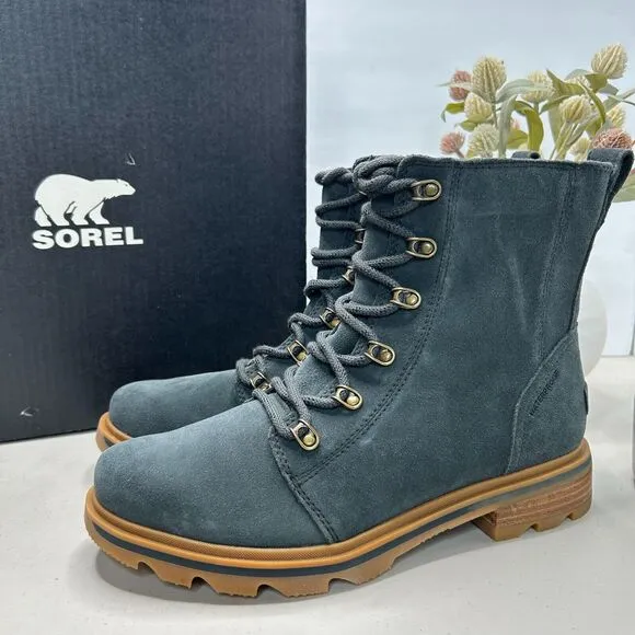 Sorel Lennox Suede Lace Lug Sole Waterproof Boot Dark Moss, Gum 2 Women 10.5 NWB
