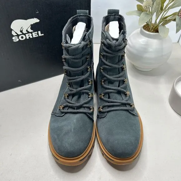 Sorel Lennox Suede Lace Lug Sole Waterproof Boot Dark Moss, Gum 2 Women 10.5 NWB