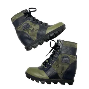 SOREL Lexie Youth Camo Camouflage Wedge Lace Up Boots Green Size 1