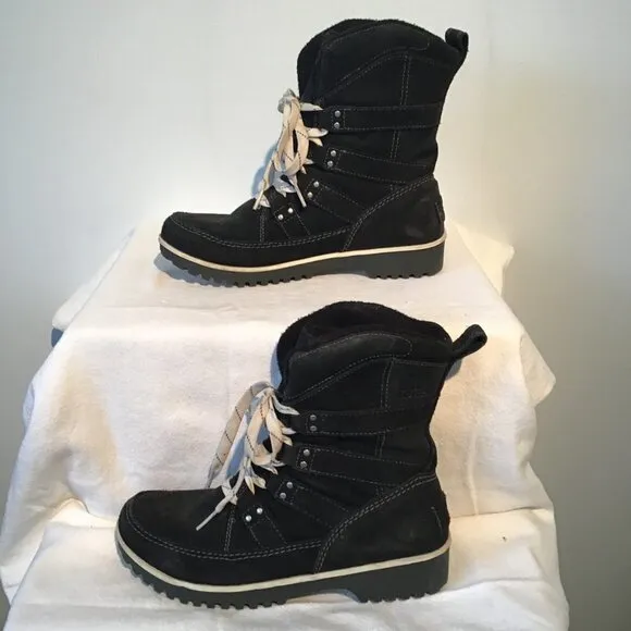Sorel Meadow Lace Premium Black Suede Winter Boots  Size 9