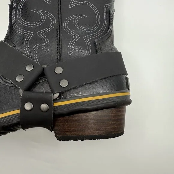 SOREL Slimwestern Women 8.5 Boots Waterproof Black Pilsner Western Harness
